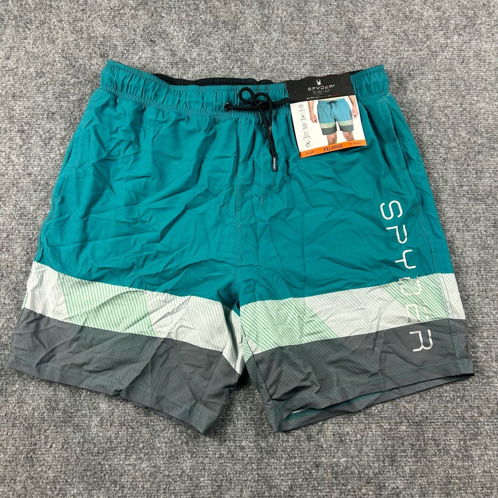 Spyder Swim Trunks Mens XXL Green Colorblock 7.5 Inseam Board Shorts New 1574791